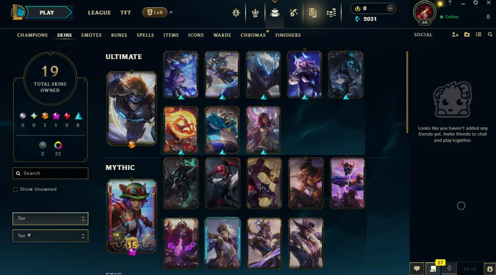 ⭐Eune⭐Emerald 3 💎Ultimate Pulsefire Ezreal🔥20 Skins -75 Champ